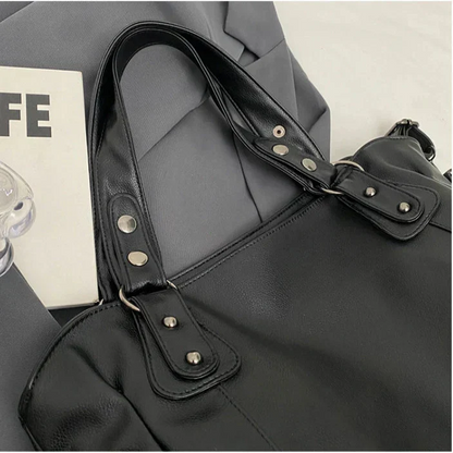 Marine - Große Handtasche aus weichem Leder