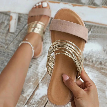 Elegante Slip-On Sandalen mit Metallic-Detail – bequem & stylisch für Damen