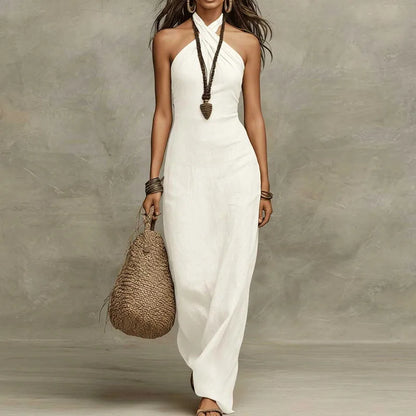 Elegantes Maxikleid mit Neckholder-Ausschnitt für Damen – Luftiges Sommerkleid in Figurbetonter Silhouette