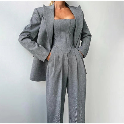 Maëlyse - Dreiteiliges Ensemble Power Elegance Blazer, Corset Top mit Reißverschluss und Hochtaillierte Hose