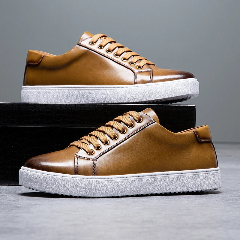 Moderne Herren Leder Sneaker mit weißer Sohle – Elegante Casual Schuhe für Alltag & Business