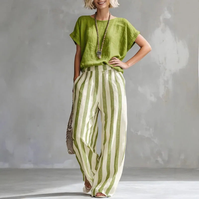 Lässiges Zweiteiler Set mit Top für Damen – Luftiges Sommer Outfit mit Streifen & Weithose