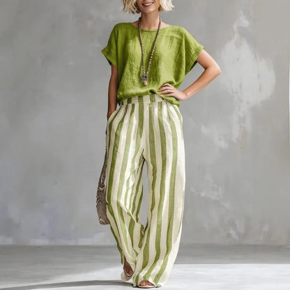 Lässiges Zweiteiler Set mit Top für Damen – Luftiges Sommer Outfit mit Streifen & Weithose