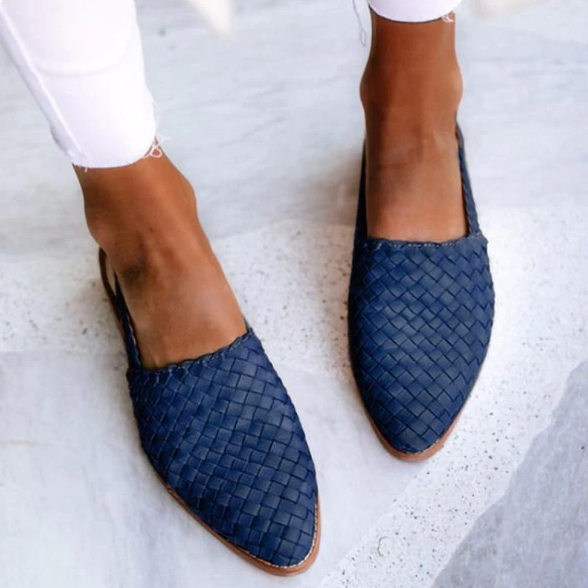 Geflochtene Slingback Loafer mit spitzer Form – Bequeme Sommer-Schuhe für Damen
