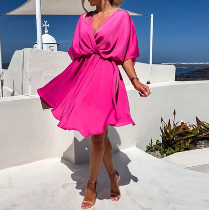 Papillonne - Kurzes Kleid mit Schmetterlingsdruck für Frühling-Sommer, Oversize-Schnitt mit elastischem Bund