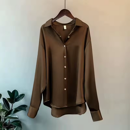 Sophie - Elegante und Luxuriöse Bluse aus Glänzendem Satin mit Knöpfen und Langen Ärmeln für Frauen
