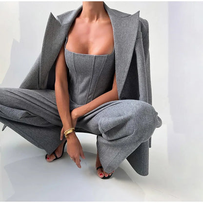 Maëlyse - Dreiteiliges Ensemble Power Elegance Blazer, Corset Top mit Reißverschluss und Hochtaillierte Hose