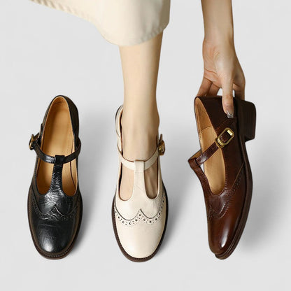 Elegante Mary Jane Schuhe aus Leder mit Blockabsatz & Schnalle für Damen – Bequem & Zeitlos