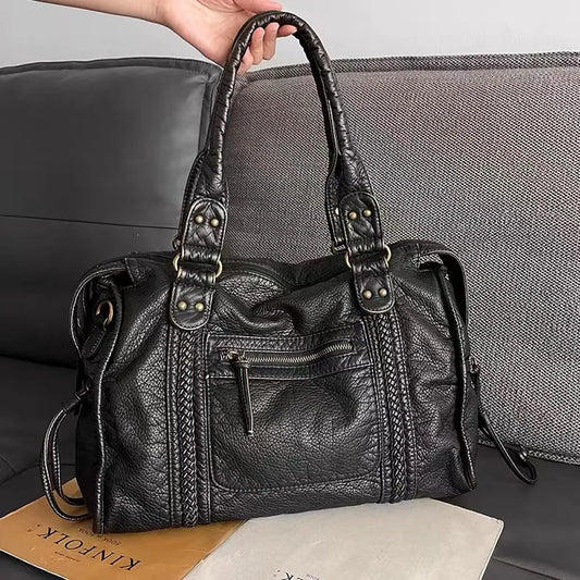 Lunéthra - Schwarze Handtasche für den Einkauf