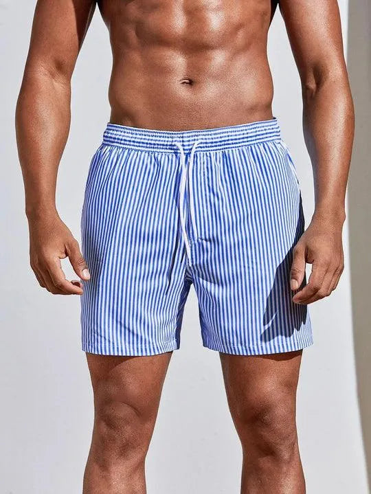 Gestreifte Herren Badeshorts mit Kordelzug – Leichte Sommer Shorts & Schnelltrocknend