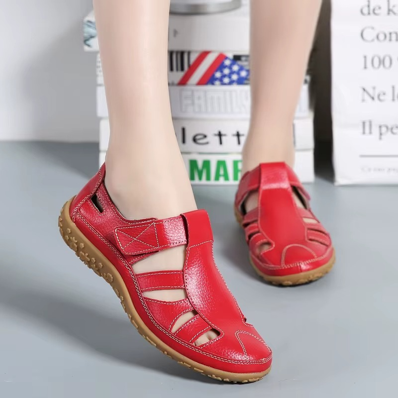 Bequeme Leder-Sandalen mit Klettverschluss – Atmungsaktive Sommer Schuhe für Damen
