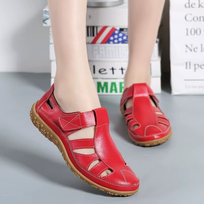 Bequeme Leder-Sandalen mit Klettverschluss – Atmungsaktive Sommer Schuhe für Damen