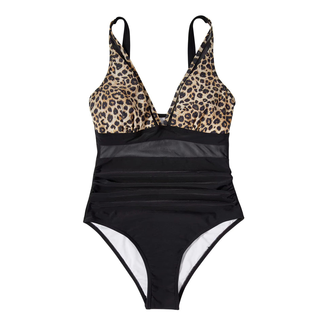 Eleganter Badeanzug für Damen mit Mesh-Details – Tiefem V-Ausschnitt & Figurformend