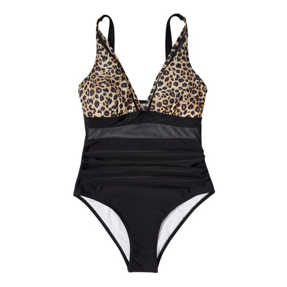 Eleganter Badeanzug für Damen mit Mesh-Details – Tiefem V-Ausschnitt & Figurformend