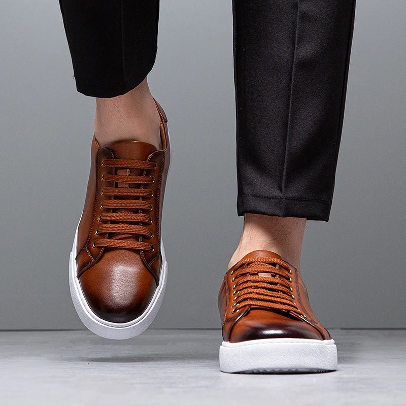 Moderne Herren Leder Sneaker mit weißer Sohle – Elegante Casual Schuhe für Alltag & Business