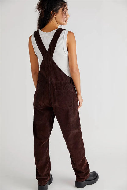 Lässige Damen Latzhose aus Cord mit verstellbaren Trägern und Taschen