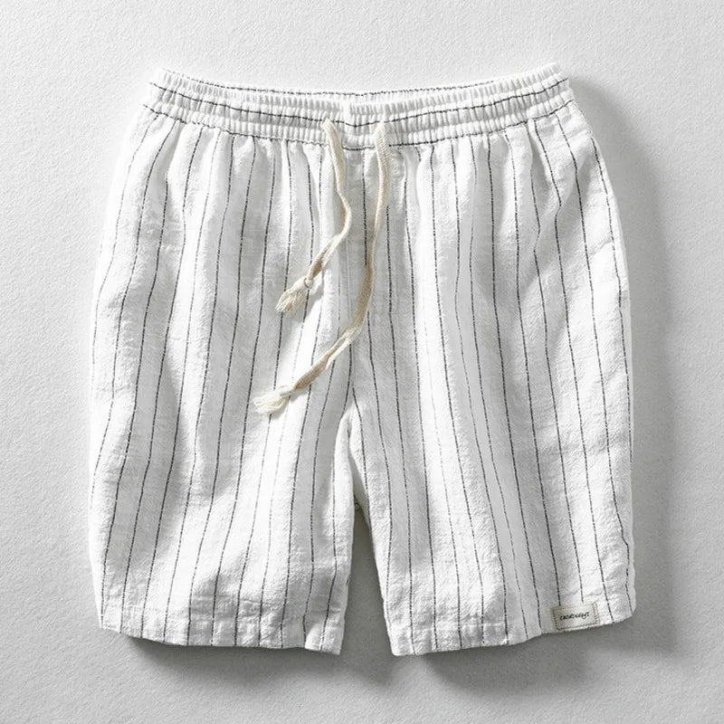 Leichte Leinen Shorts für Herren – Atmungsaktive Sommerhose mit Kordelzug & Streifen-Design