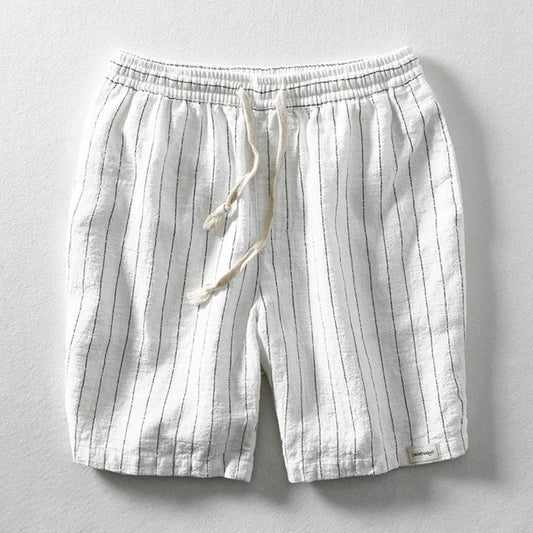 Leichte Leinen Shorts für Herren – Atmungsaktive Sommerhose mit Kordelzug & Streifen-Design