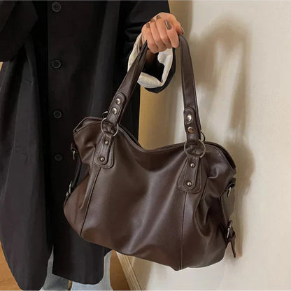Marine - Große Handtasche aus weichem Leder