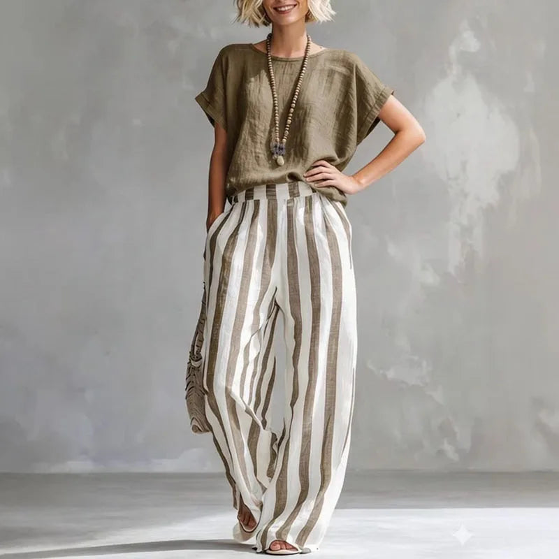 Lässiges Zweiteiler Set mit Top für Damen – Luftiges Sommer Outfit mit Streifen & Weithose