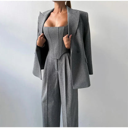 Maëlyse - Dreiteiliges Ensemble Power Elegance Blazer, Corset Top mit Reißverschluss und Hochtaillierte Hose