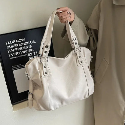 Marine - Große Handtasche aus weichem Leder