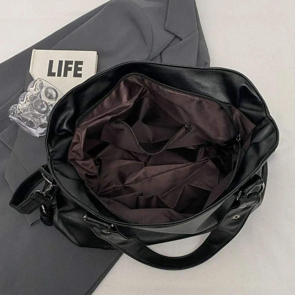 Marine - Große Handtasche aus weichem Leder