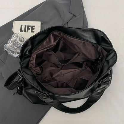Marine - Große Handtasche aus weichem Leder