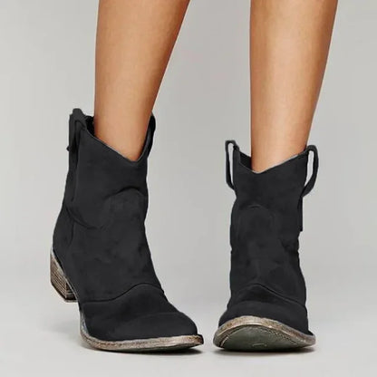 Western Boots Kurzstiefel im Vintage Look für Damen Bequeme Cowboy Stiefeletten