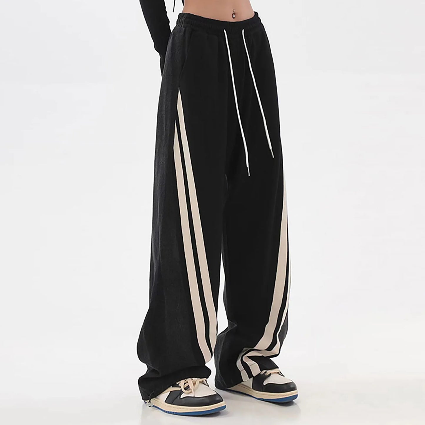 Lässige Colorblock Jogginghose mit Seitenstreifen für Damen – Weite Streetwear Hose