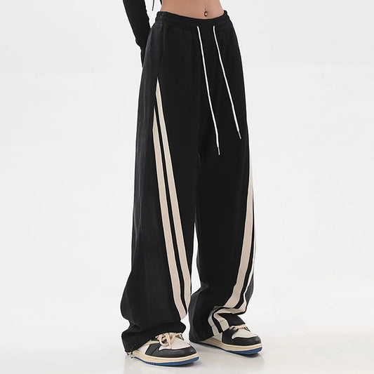 Lässige Colorblock Jogginghose mit Seitenstreifen für Damen – Weite Streetwear Hose