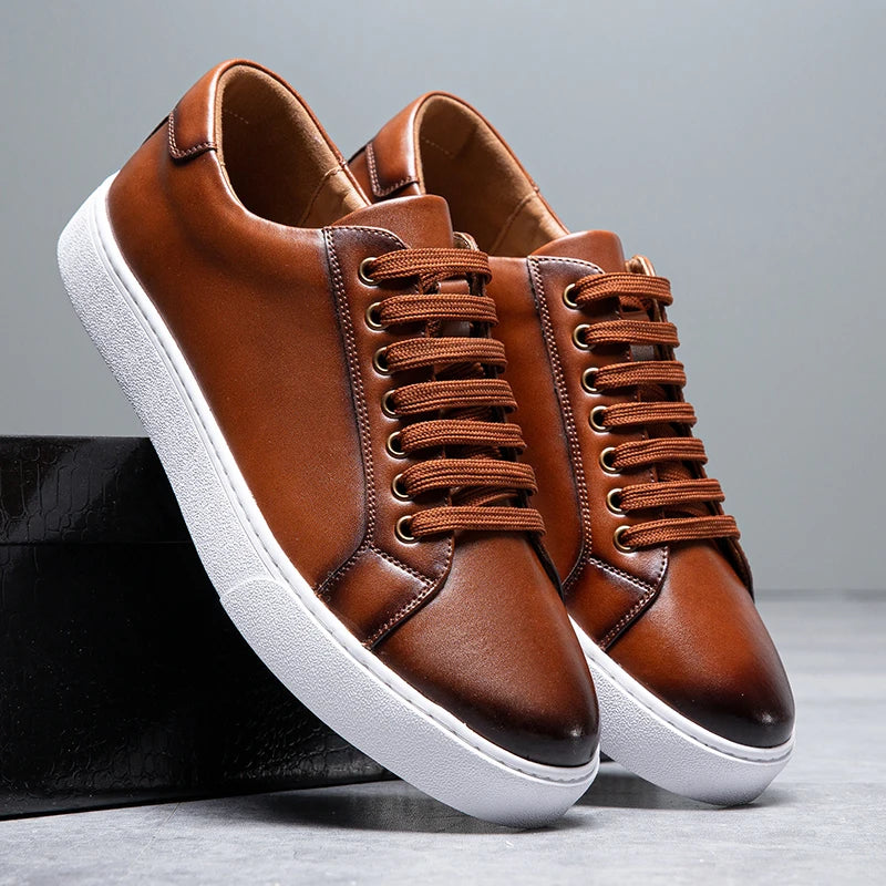 Moderne Herren Leder Sneaker mit weißer Sohle – Elegante Casual Schuhe für Alltag & Business