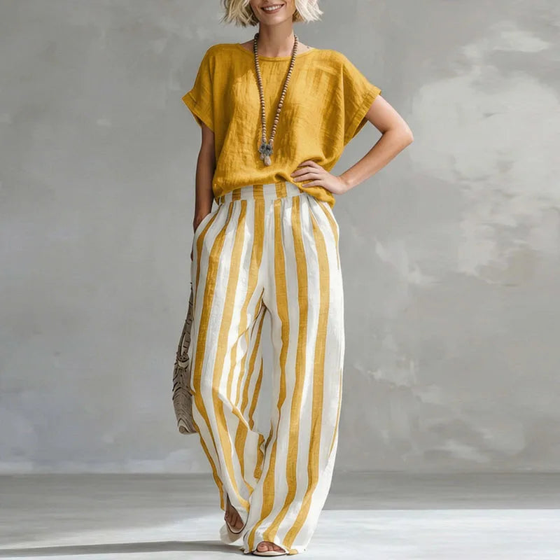 Lässiges Zweiteiler Set mit Top für Damen – Luftiges Sommer Outfit mit Streifen & Weithose