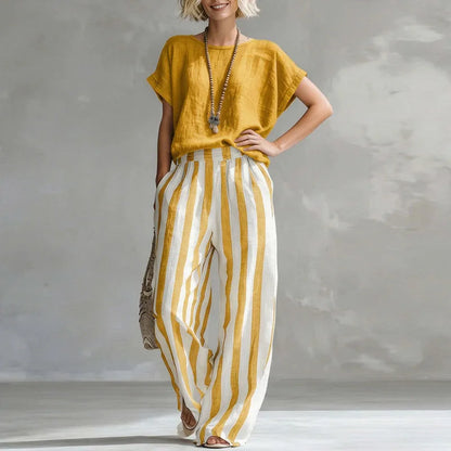 Lässiges Zweiteiler Set mit Top für Damen – Luftiges Sommer Outfit mit Streifen & Weithose