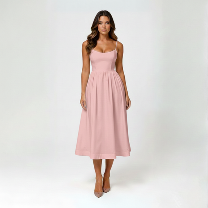 Elegantes Midi Sommerkleid mit Spaghettiträgern & taillierter Passform für Damen – Leicht & Feminin