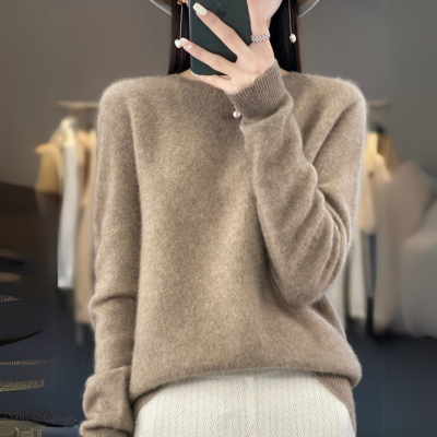 Regina - Bequemer Pullover aus blauer Kaschmirwolle mit Rundhalsausschnitt