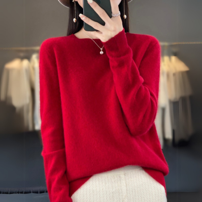 Regina - Bequemer Pullover aus blauer Kaschmirwolle mit Rundhalsausschnitt