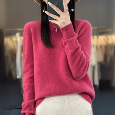 Regina - Bequemer Pullover aus blauer Kaschmirwolle mit Rundhalsausschnitt