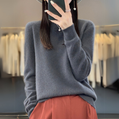 Regina - Bequemer Pullover aus blauer Kaschmirwolle mit Rundhalsausschnitt