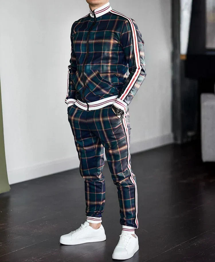 Soriane - Herren Trainingsanzug mit Karomuster: Sportjacke und Sporthose