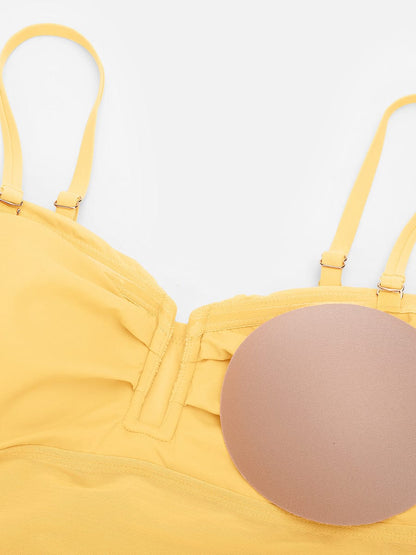 Figurformender Bandeau Badeanzug mit V-Ausschnitt & Trägern – Eleganter Shaping Swimsuit für Damen