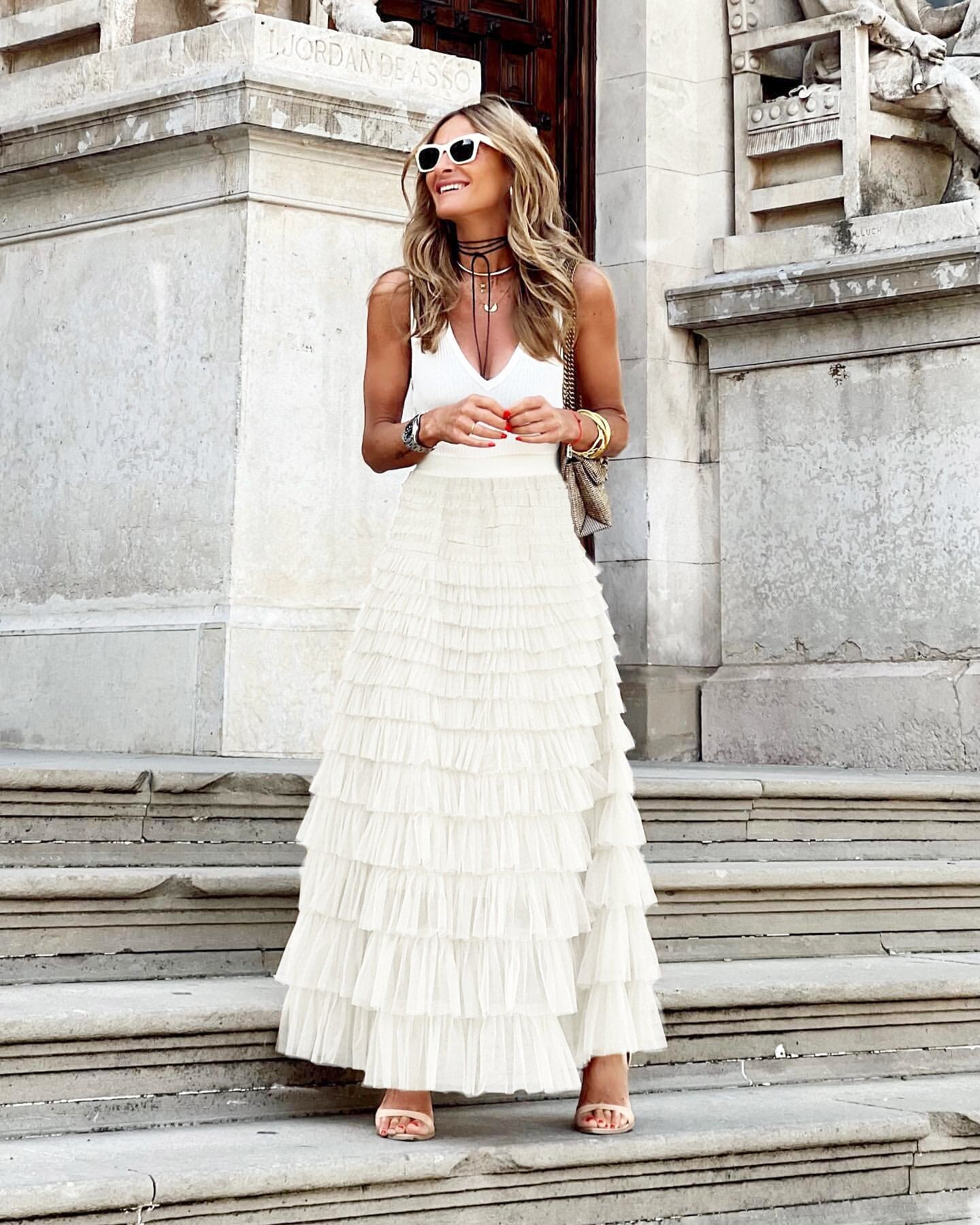 Esméria - Eleganter Maxi-Rock aus Tüll für Frühling und Sommer mit Überlappenden Volants