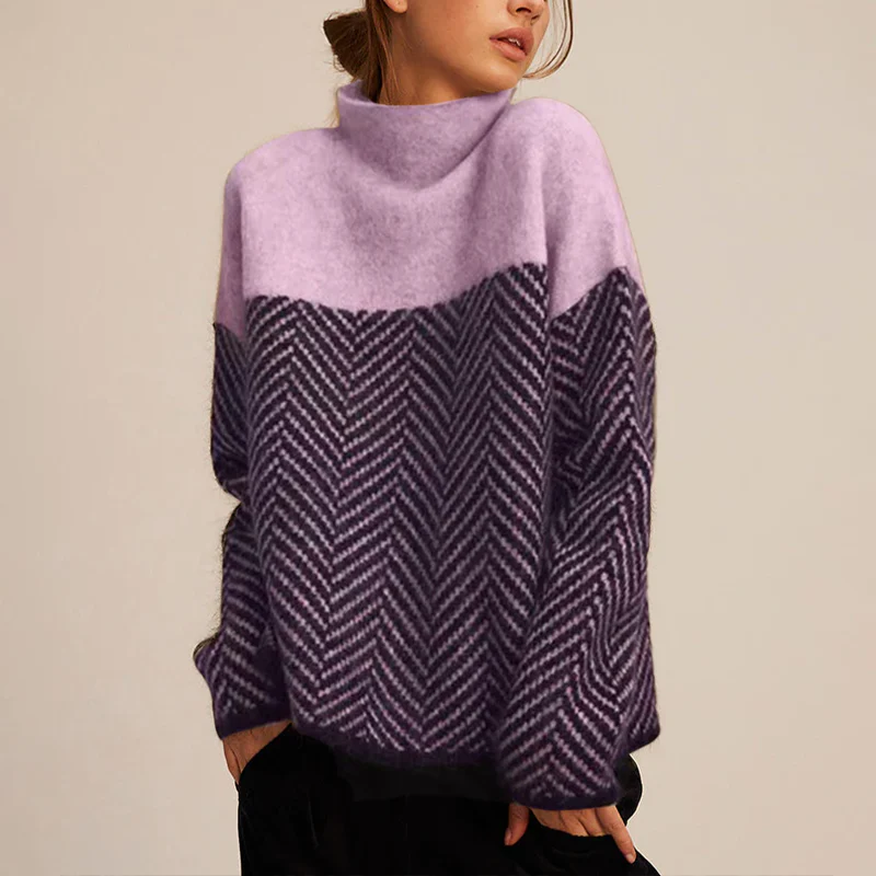 Léa - Luxuriöser, weicher und weiter Rollkragenpullover aus Kaschmir mit geometrischem Muster für den Frühling