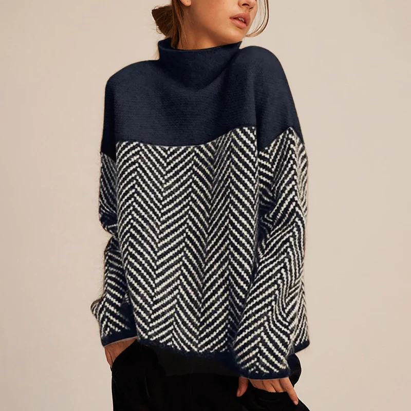 Léa - Luxuriöser, weicher und weiter Rollkragenpullover aus Kaschmir mit geometrischem Muster für den Frühling