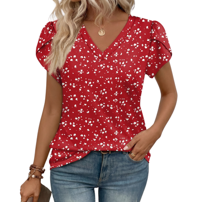 Lässige V-Ausschnitt Bluse mit Volantärmeln Damen – Elegantes Sommer Oberteil