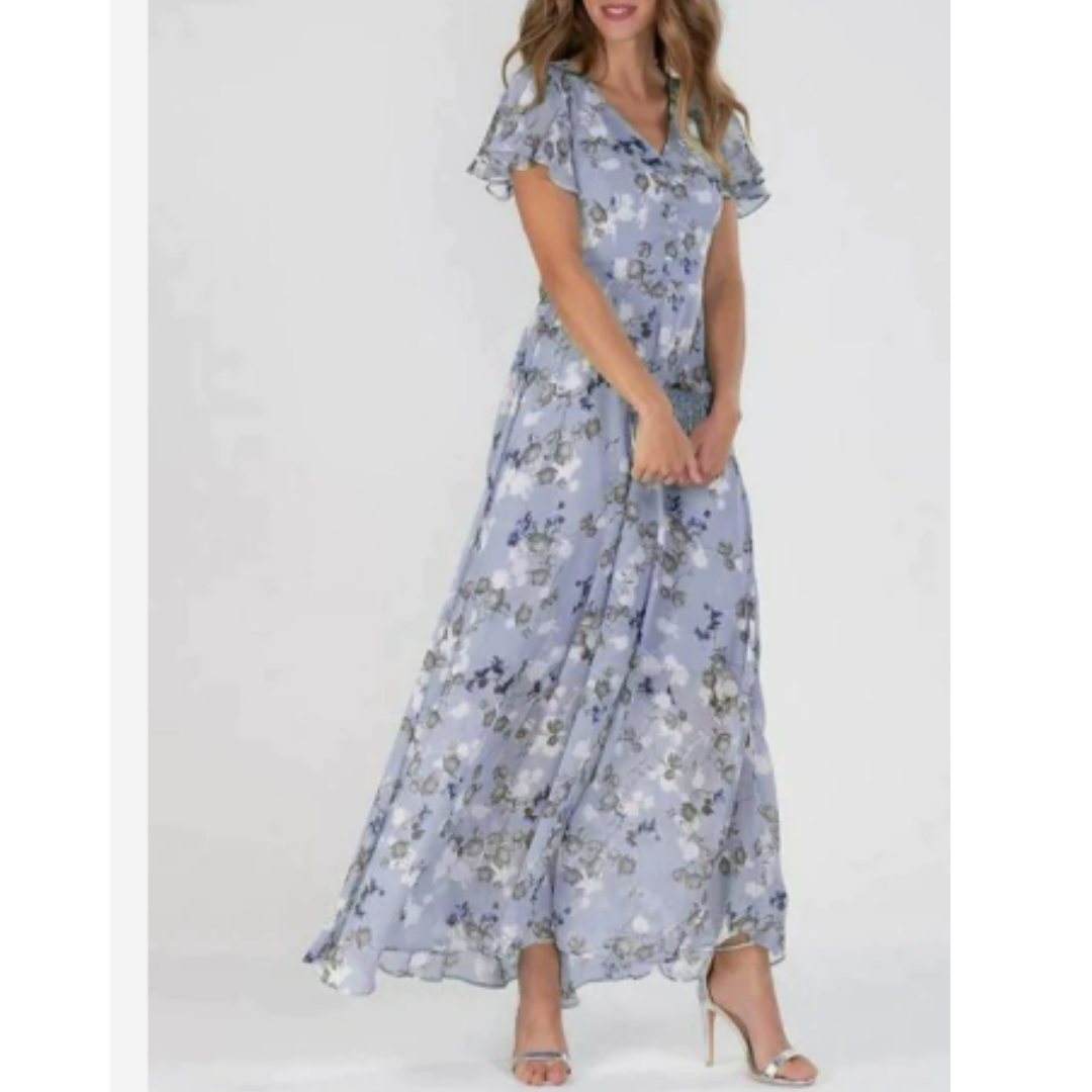 Amarante - Maxikleid mit Volantärmeln und floralem Muster