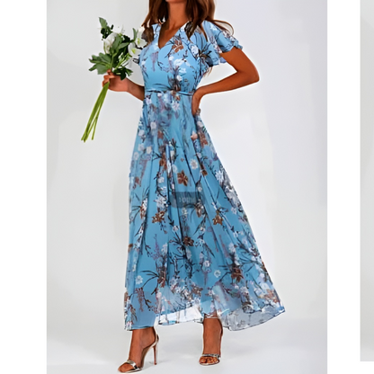 Amarante - Maxikleid mit Volantärmeln und floralem Muster