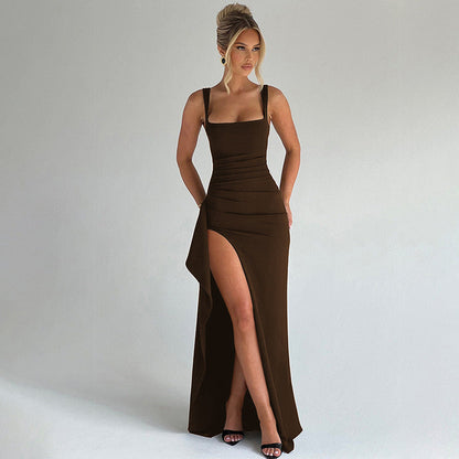 Vianne - Maxikleid für den Sommer, schick und feminin mit quadratischem Ausschnitt und seitlichem Schlitz