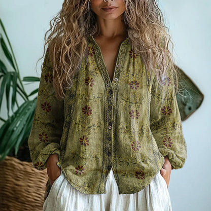 Rosélune - Bohemian Frühlingsweste mit Knöpfen, Vintage Blumenmuster und langen weiten Ärmeln