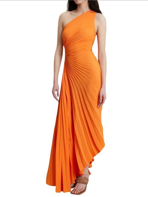 Elegantes One-Shoulder Plissee Kleid mit asymmetrischem Saum für Damen – Figurbetontes Abendkleid